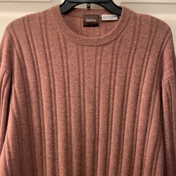 NEIMAN MARCUS CASHMERE SWEATER CREW NECK 100% CASHMERE SZ XL RIBBED DUSTY ROSE ?